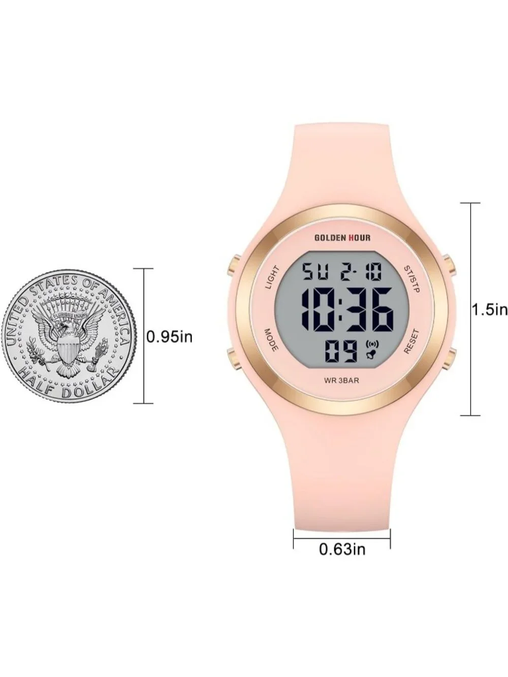 Women's Champagne Waterproof Sport Digital Chronograph Silicone Strap Watches